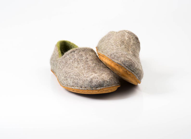 Felted wool slippers for women Gray Green hygge natural felt boiled wool clogs slippers Woodland image 3