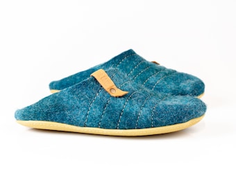 Easy slip on men slippers - Fresh Ocean slide felted wool slippers switch into low back clogs BureBure