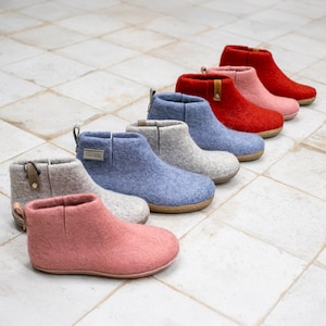 Felted Wool Booties: Women&#39;s Warm Wool Boots with Leather or Rubber Sole
