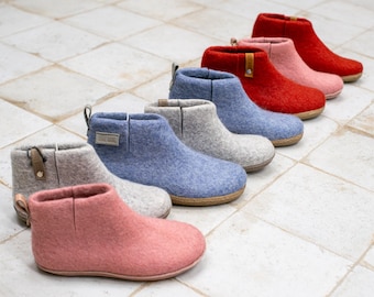 Felted Wool Booties: Women's Warm Wool Boots with Leather or Rubber Sole