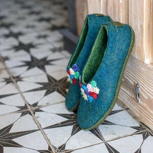 BureBure Natural Felted Wool House Slippers for Women, Embroidered with Indian Silk gift for her image 4