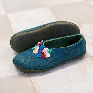 BureBure Natural Felted Wool House Slippers for Women, Embroidered with Indian Silk gift for her image 2