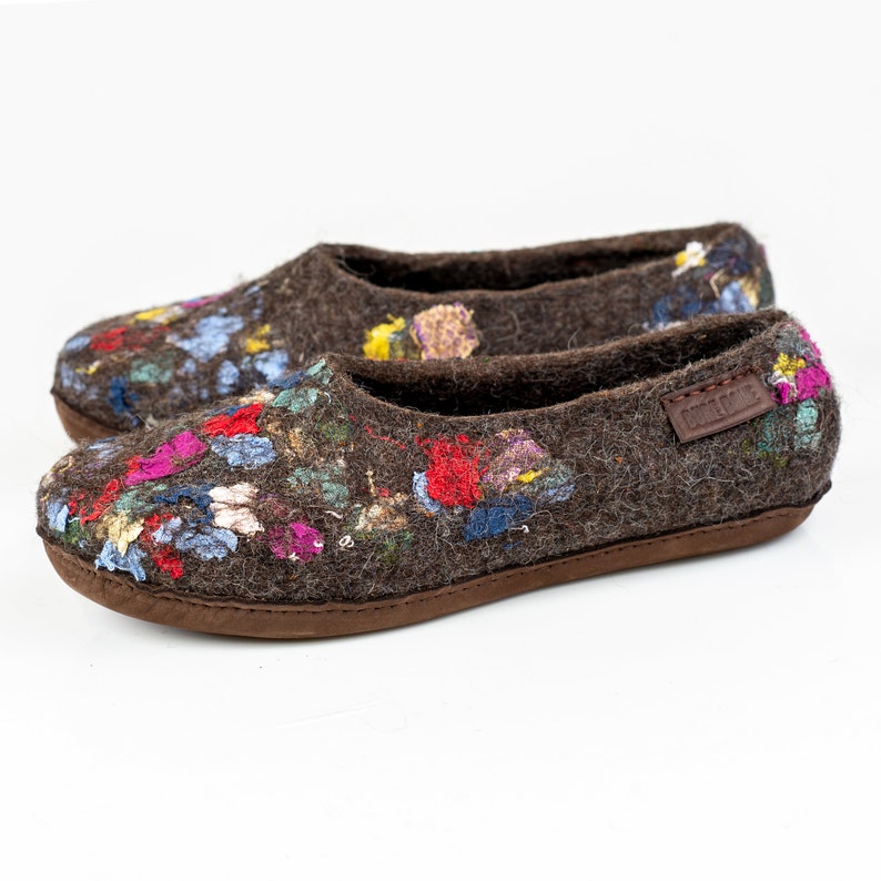 Handmade organic wool womens slippers with linen decor Warm Etsy