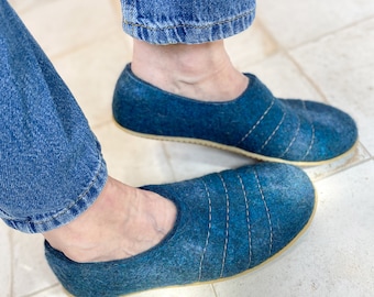 Felted Wool Clogs for Men: Handmade BureBure Slippers, Leather or Rubber Sole