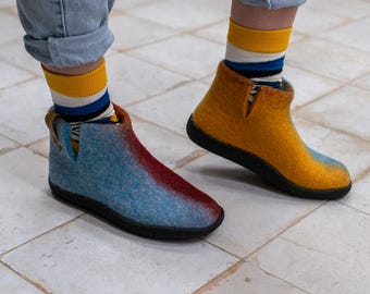 Handmade Felted Wool Boot: Ankle Booties with Rubber Soles or Leather soles