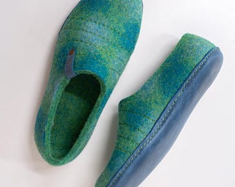Handmade Felted Wool Slippers for Men: Leather or Rubber Sole