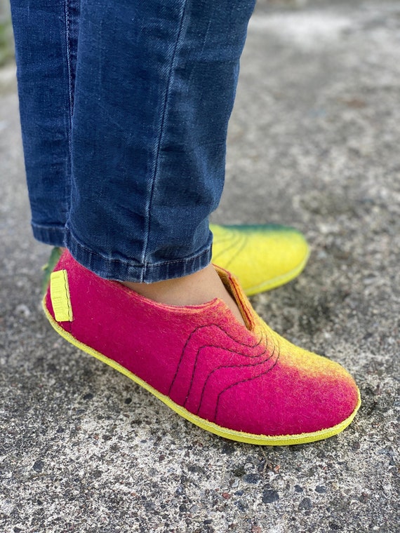 Wollen vilten klompen Slippers voor dames met breed - Etsy België