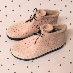 Felted Wool Booties: Minimalist Lace-Up Indoor Outdoor Slippers