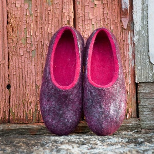 Warm wool and alpaca slippers for women, Pink comfy home shoes, gift for her by BureBure