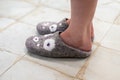 Viola felted wool slide slippers with poppies decoration, Slip-on woolen footwear, Women home shoes, Felted slippers product logo