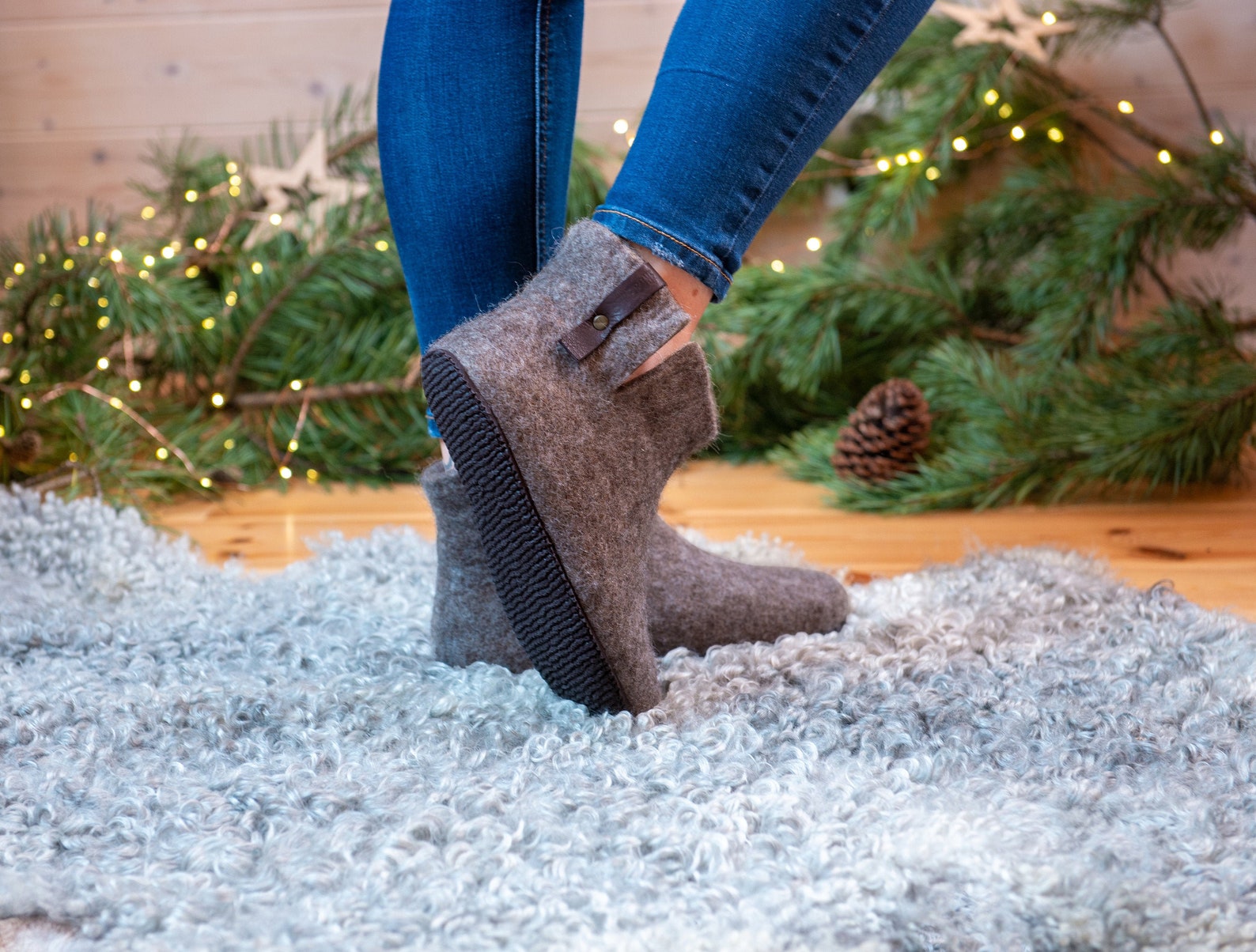 Natural Wool Ankle Boots Slippers Grey Brown Woolen Booties Etsy