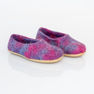 Handmade Felted Wool Girl Slippers: Pink & Blue Toddler Shoes