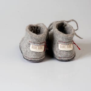 Felted baby booties, Toddler slippers with laces from natural wool, Gray kids booties, Infant slippers, Children slippers, Baby sneakers image 2