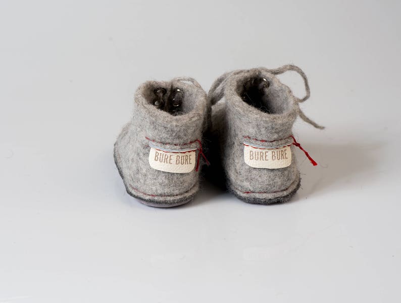 Felted baby booties, Toddler slippers with laces from natural wool, Gray kids booties, Infant slippers, Children slippers, Baby sneakers image 2