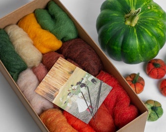 Wool Pumpkins Felting Kit - 12 Colors Autumn Goods Craft Kit - DIY Kit - Needle Felting Kit - Wet Felting Starter Kit Plus Instructions