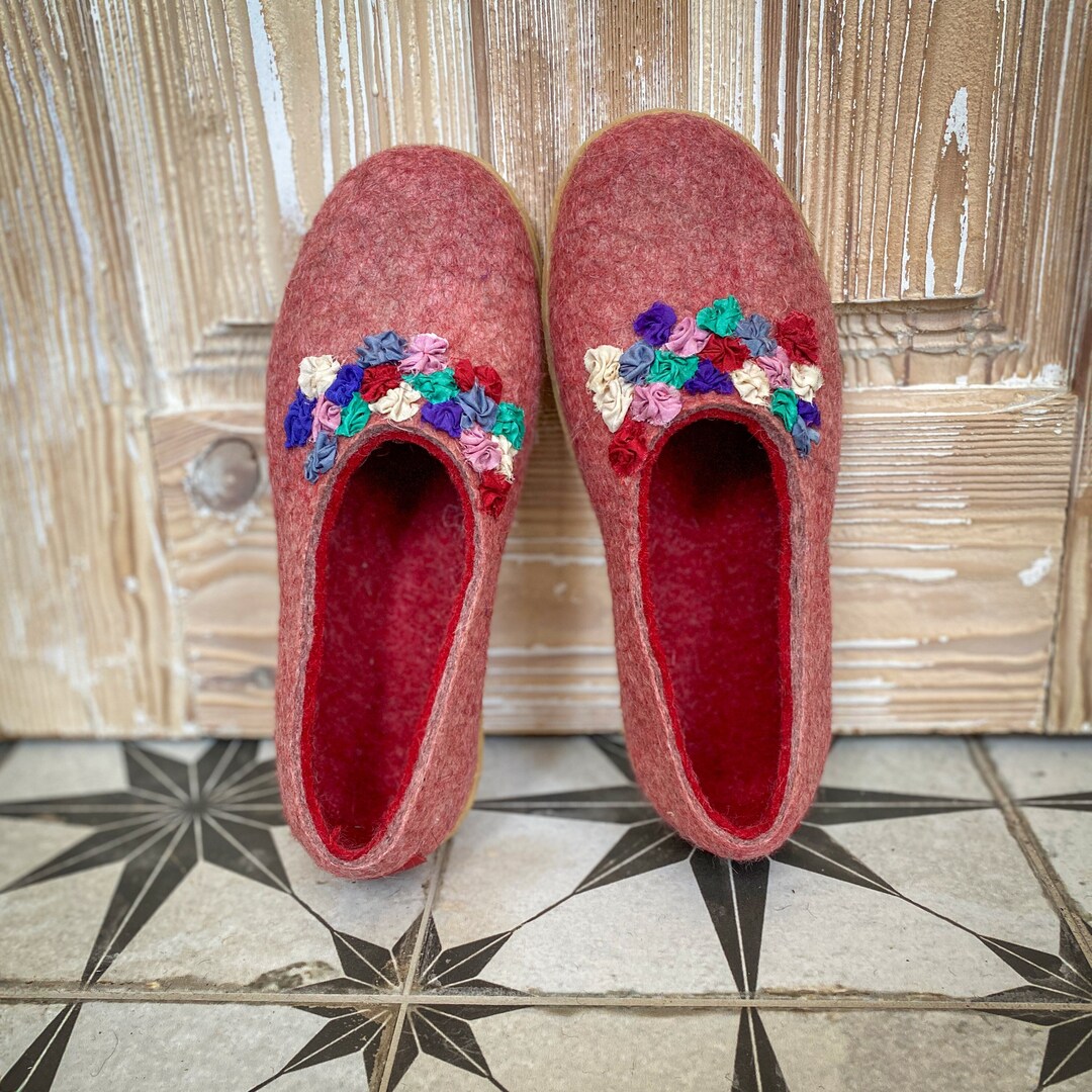 Buy Handmade Felted Wool Slippers: Embroidered Sari Silk Ribbon, Cozy  Comfort Online in India