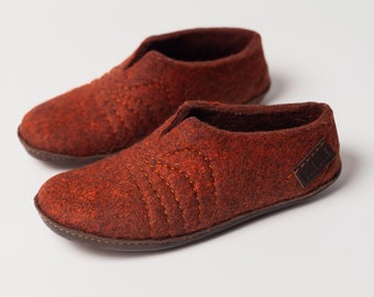 Felted Wool clogs Slippers for women with sturdy stitching on surface for a high instep