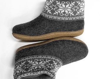 Ready to Ship Natural Wool Booties for her with Hand-knitted Warmer and Rubber outsoles or leather soles