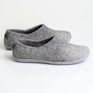 Handmade Boiled Wool Slippers: Alpaca Wool, Light Grey Ombre
