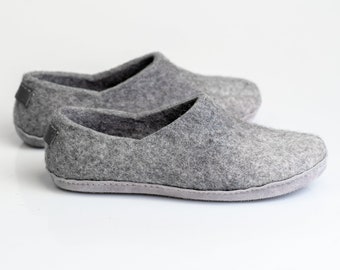 BureBure Women's Boiled Wool House Slippers With Alpaca Wool - Warm Felted Wool Breathable Women Clogs Light Grey Ombre