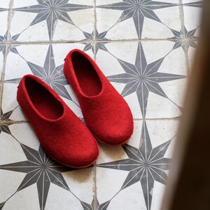 Red women wool slippers, Boiled wool slippers, Bedroom slippers, Hygge housewarming gift for women image 2