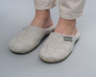 Backless Felted Women Slippers, Silk, Alpaca & Wool,  Mule Slippers, Woolen Slip On Slippers