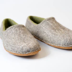 Felted wool slippers for women Gray Green hygge natural felt boiled wool clogs slippers Woodland image 7