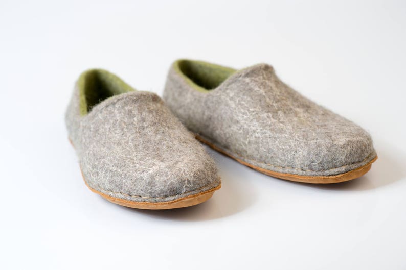 Felted wool slippers for women Gray Green hygge natural felt boiled wool clogs slippers Woodland image 7