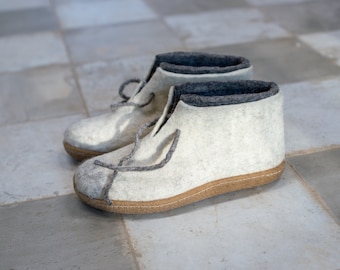 Ready to ship  6.5 US  37EU Felted wool women boots with laces, Warm 2 layered boiled wool Ankle booties with rubber soles