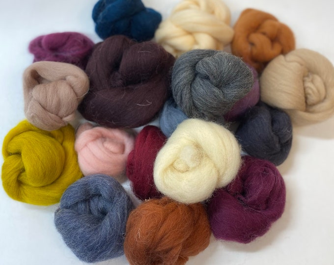 Pack of 16 Colours Felting Wool Tops Fiber -  Needle Felting Wool - Wet Felting - DIY Craft Supplies - Batting, Roving, Spinning set