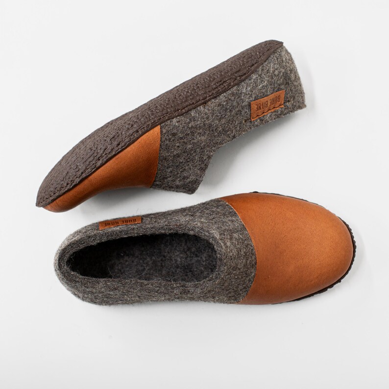 Handmade Felted Wool Slippers for Men: Leather Toe, Rubber Soles image 5