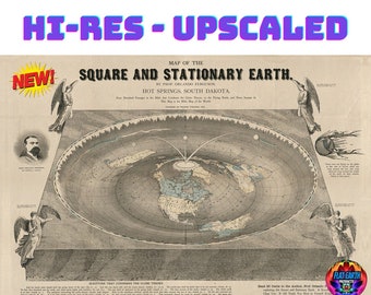 Carte de la Terre plate par Orlando Ferguson, 1893, téléchargement numérique haute résolution remasterisé, affiche 300 ppp de haute qualité du royaume de la Terre carré et stationnaire