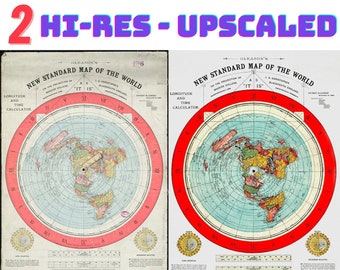 Carte de la Terre plate en 2 versions Alex Gleason 1892, nouvelle carte standard du monde remasterisée en téléchargement numérique haute résolution, royaume classique imprimable 300 ppp