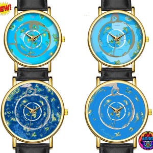 Beyond The Ice Wall Flat Earth Map Polshorloge Blue More Land Terra-Infinita horloge heren dames zwart bruin buitenaards Antarctica kunst cadeau