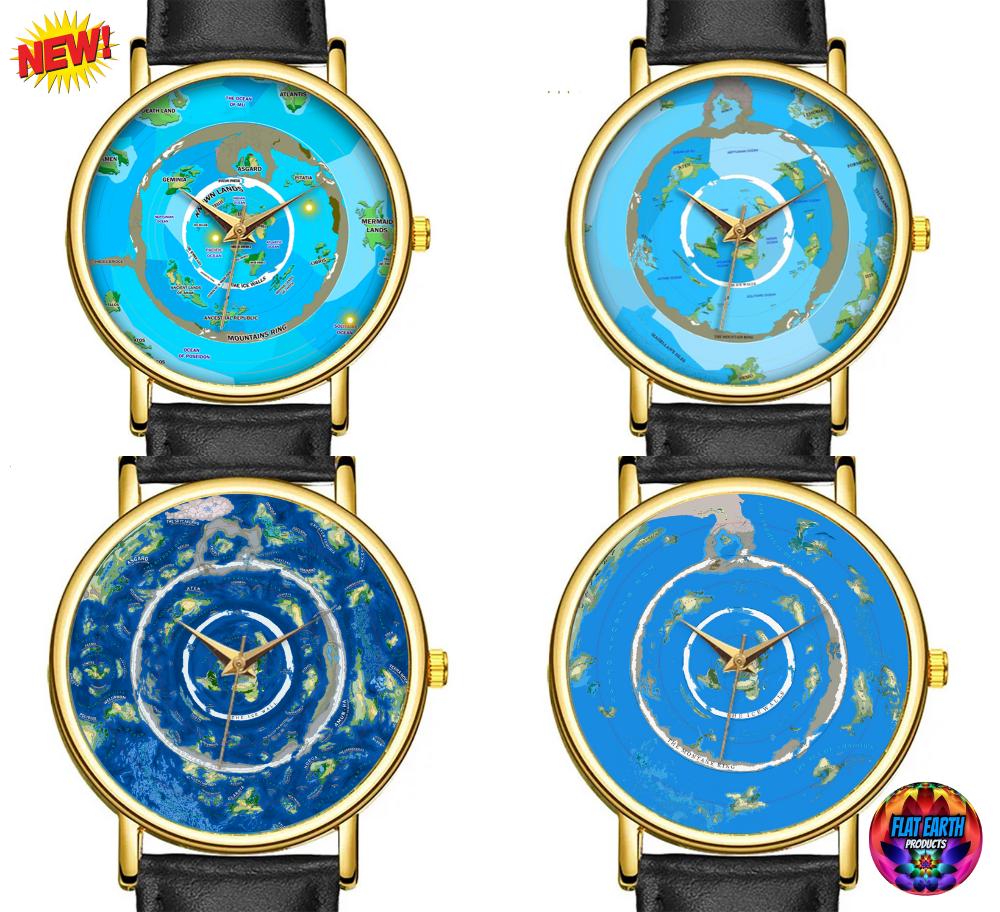 Beyond the Ice Wall Flat Earth Map Wristwatch Blue More Land Terra