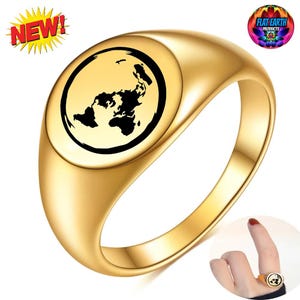 Platte Aarde Roestvrijstalen Ring Kaart Terra Rijk Projectie Wereld Mode-sieraden Vrouw Statement Wereldbol Vlak Goud Zilver Zwart Antarctica X