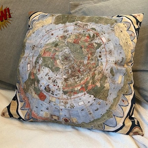 Urbano Monte kussenhoes planisphere kaart 1587 platte aarde 18" kussensloop voor slaapbank stoel model koepel firmament cadeau geweldig ontwaken ZELDZAAM