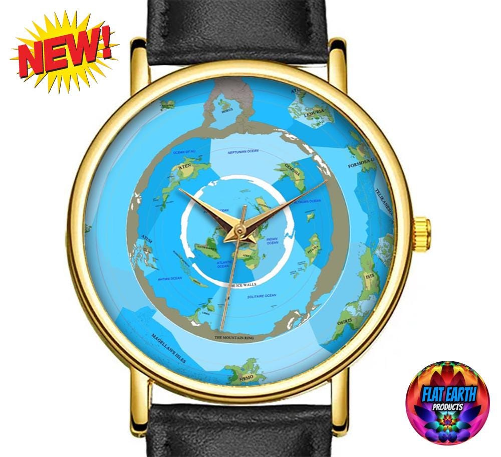 Beyond the Ice Wall Flat Earth Map Wristwatch Blue More Land Terra