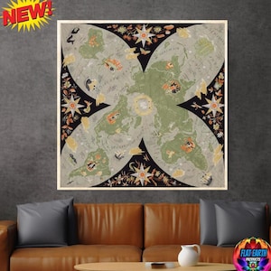 Vintage Air France platte aarde 1948 wereldkaart poster kunst Lucien Boucher Parijs canvas afdrukken HD Realm Terra Plane Sun Gleason nieuw decor cadeau