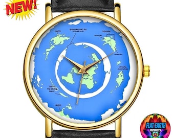 More Land Flat Earth Map Wristwatch Beyond The Ice Wall Watch World Gleason Realm Plane Antarctica Terra Infinita Unisex Black Jewelry Gift