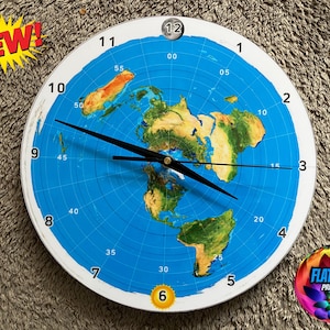 Flat Earth Wandklok Wereldkaart Azimuthal Equidistant Bijbels Merch Conspiracy Gift Watch 1892 Gleason NASA Hoax Astronomical Art Decor 14"