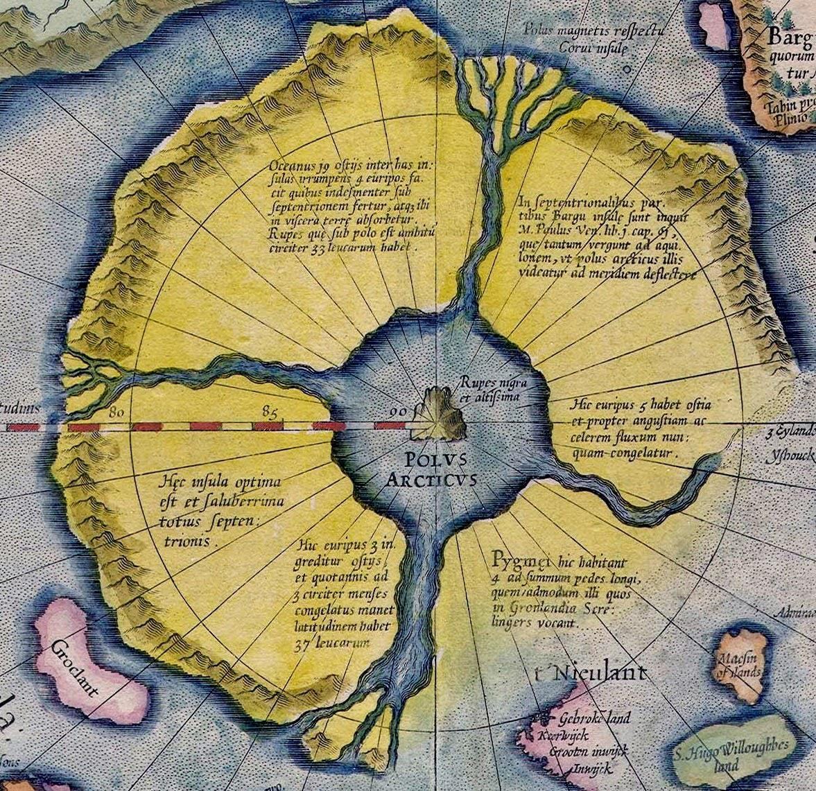 フラットアース ハイパーボレア 北極 世界地図 キャンバスポスター XL