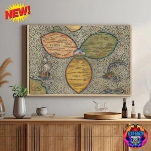 Vintage klaverblad platte aarde wereldkaart poster canvas Heinrich Gors Jeruzalem antiek 1581 HD Wall Art decor stijl historisch print cadeau X