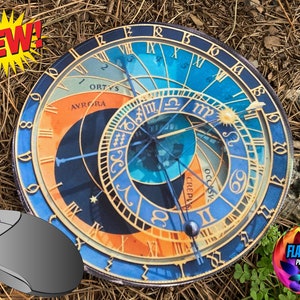 Oude wereld astronomische klok van Praag muismat pc-mat muismat plat aarde tsjechisch orloj sterren astrolabium kaart firmament koepel wereld zon NASA leugens