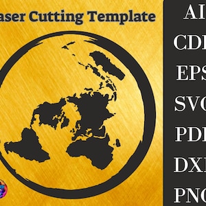 Platte aardekaart sjabloonbestanden, SVG, PDF, DXF, png, lasersnijden, vectorafbeelding, stencil, patroon, raster, Cricut, houtsnede decor downloaden