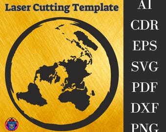 Fichiers de modèle de carte de la terre plate, SVG, PDF, DXF, png, découpe laser, graphique vectoriel, pochoir, motif, trame, Cricut, décoration découpée sur bois à télécharger