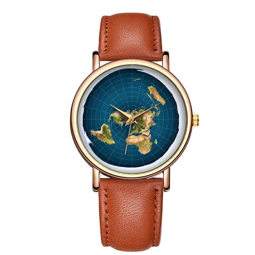 Flat Earth Blue Map Wristwatch Azimuthal Equidistant World Watch Black ...