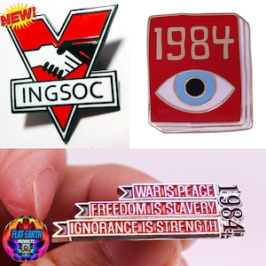 1984 Książka Rok Dziewiętnaście Osiemdziesiąt Cztery Emaliowana Przypinka George Orwell Dystopian Literatura Ingsoc Wojna to Pokój Wolność = Niewolnictwo Biżuteria Metalowa Odznaka Klapa