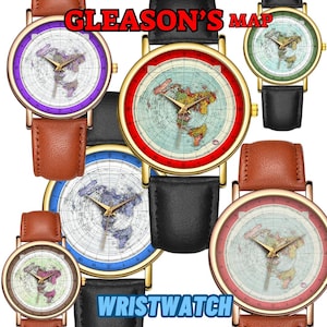 Gleason's Watch Nieuwe Standaard Wereldkaart Platte Aarde Horloge ALLE KLEUREN Vliegtuigrijk 1892 Terra Infinita Unisex mannen zwarte sieraden cadeau