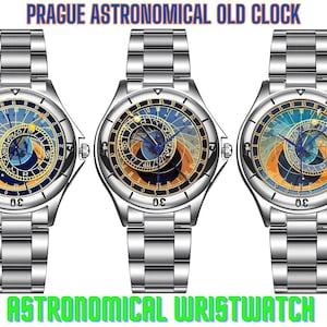 Praag astronomische oude klok polshorloge Unisex Tsjechische platte aarde horloge zilveren model Orloj toren middeleeuws firmament roestvrij staal heren cadeau